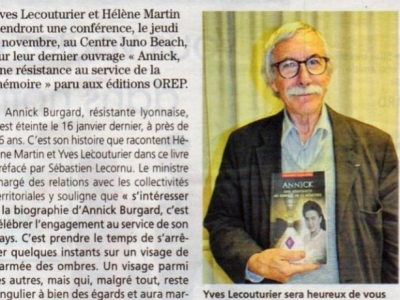 Une conférence sur la résistante Annick Burgard le 7 novembre 